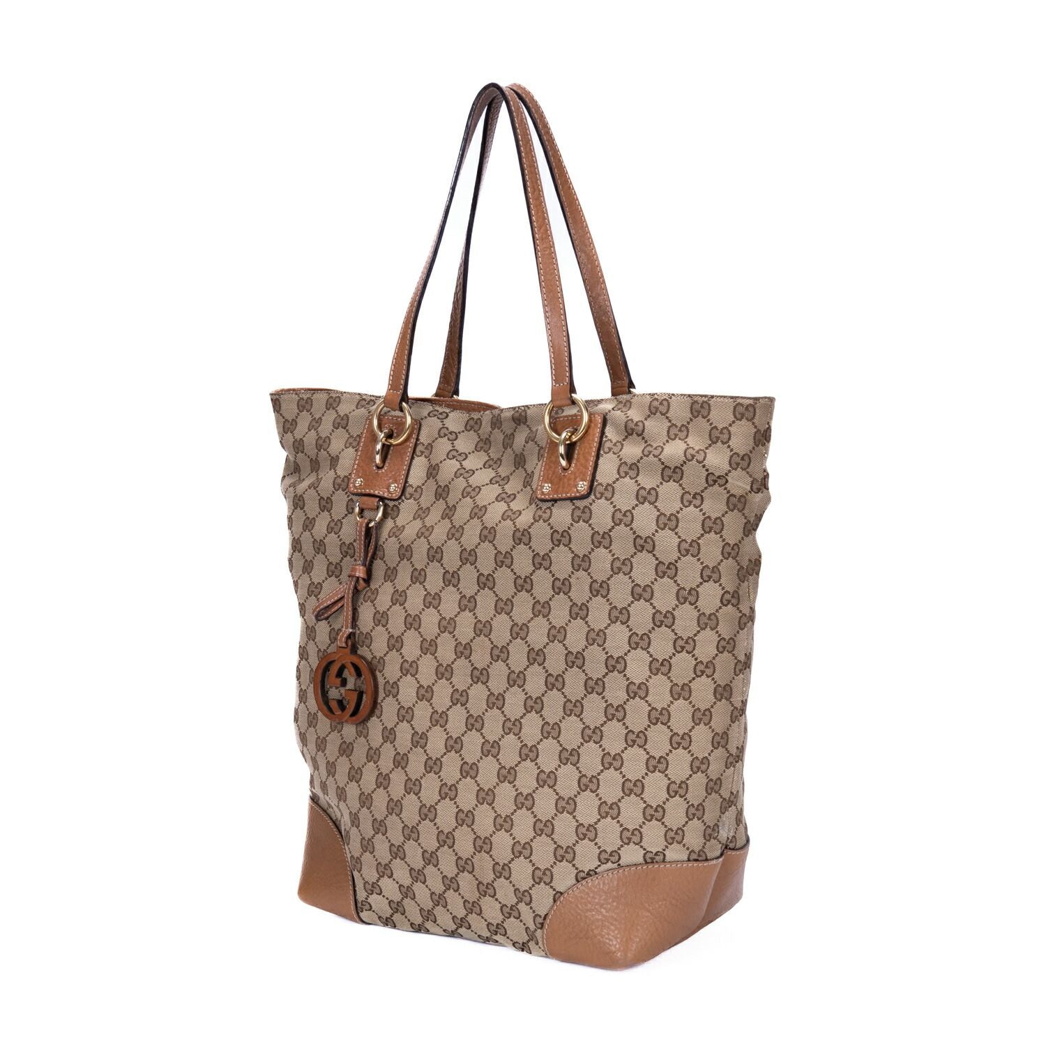 Gucci Tote Beige Brown Monogram Canvas a with Charm — view 2