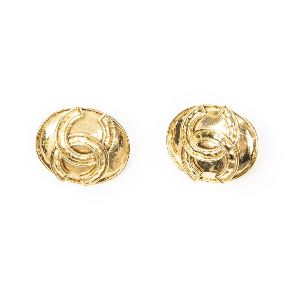 Chanel CC Oval Clip on Earrings Gold Plated