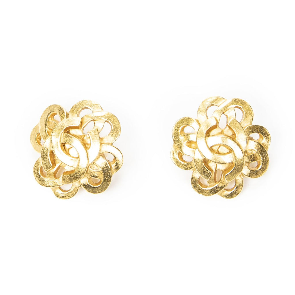 Chanel CC Twisted Flower Clip on Earrings Gold Plated