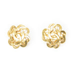 Chanel CC Twisted Flower Clip on Earrings Gold Plated