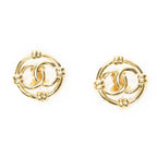 Chanel CC Logo Round Clip Type Earrings Gold Plated