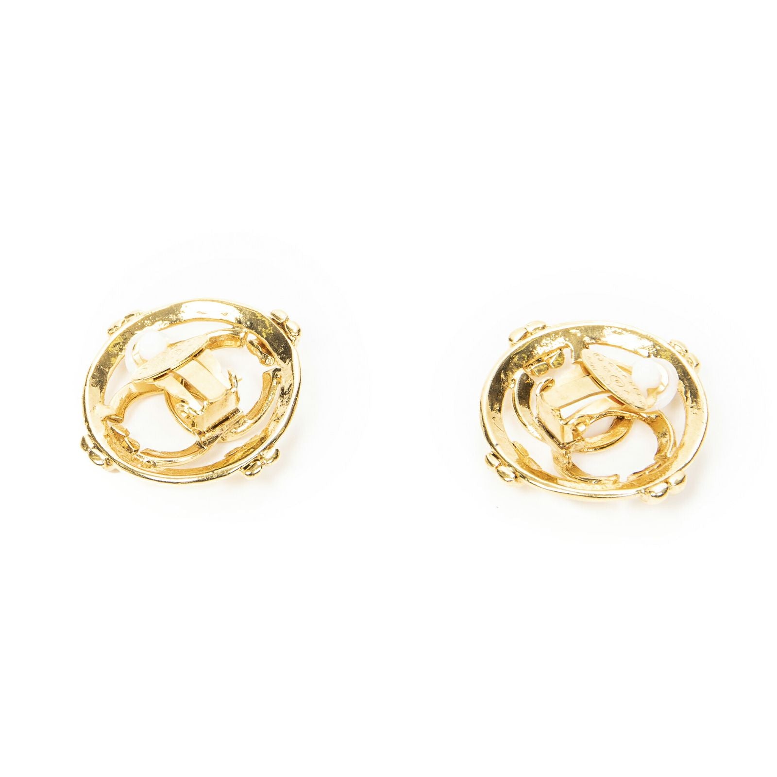 Chanel CC Logo Round Clip Type Earrings Gold Plated — view 2