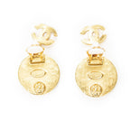 Chanel CC Mother of Pearl Dangle Clip on Earrings Gold Plated — view 3