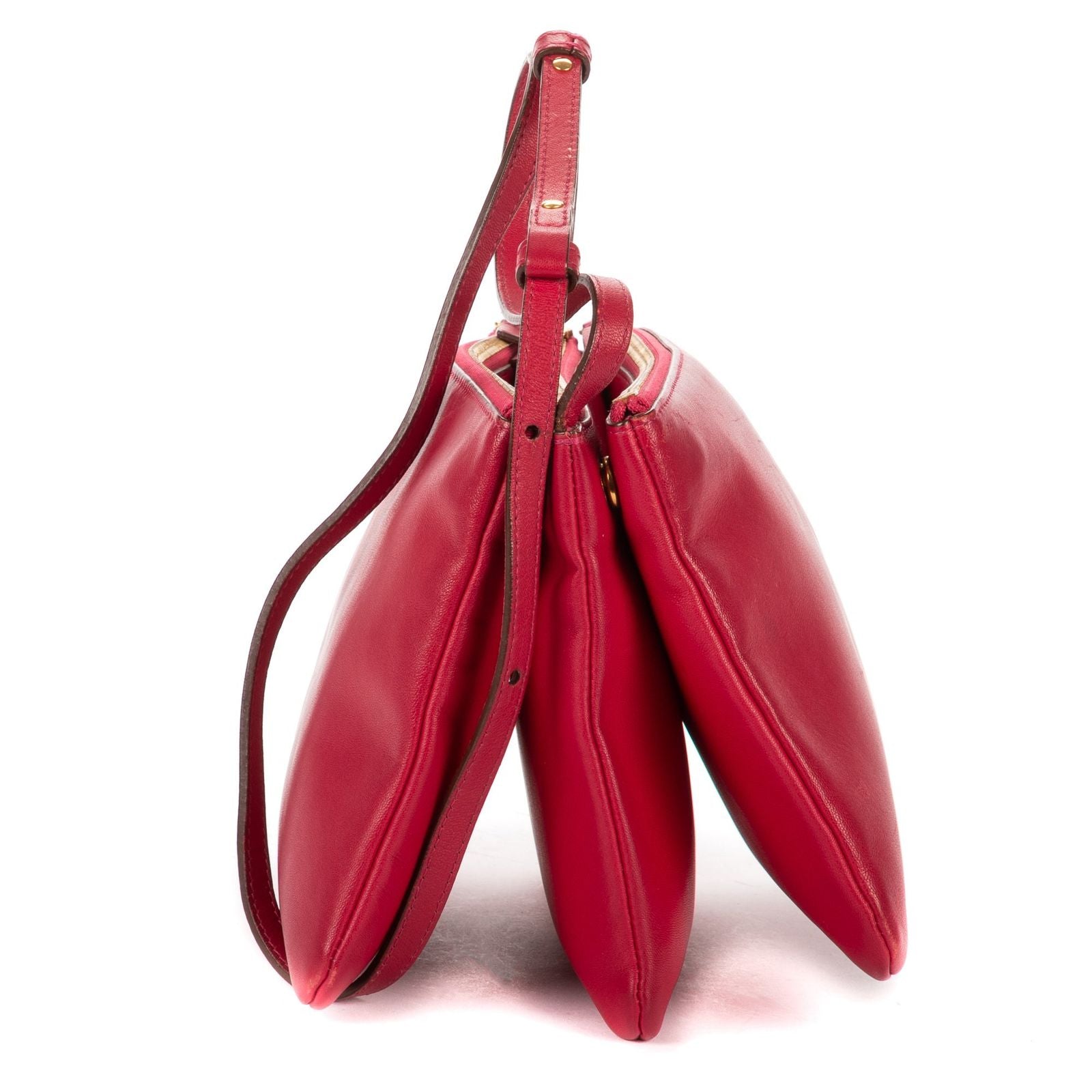 Celine Large Trio Crossbody Red Lambskin Leather — view 3
