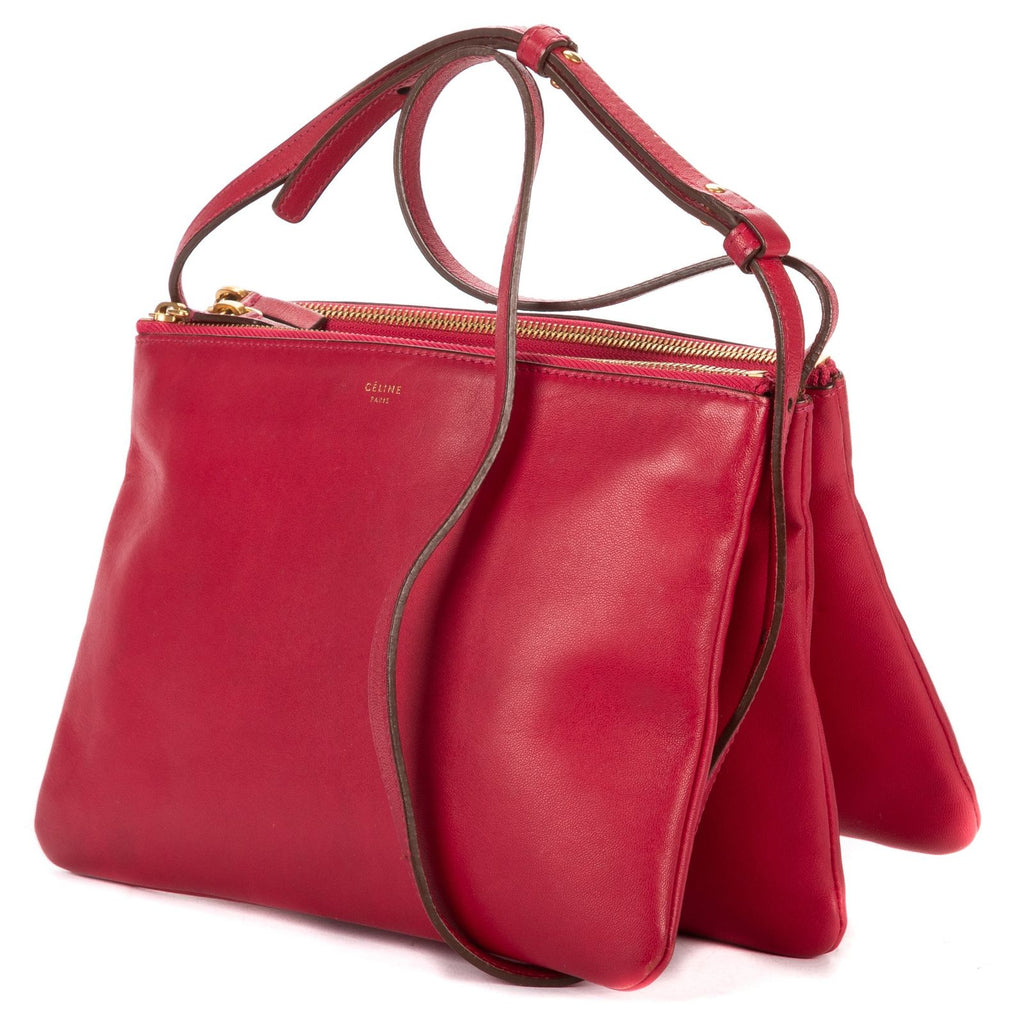 Celine Large Trio Crossbody Red Lambskin Leather — view 2