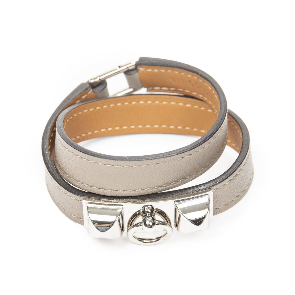 Hermes Rivale Double Tour Bracelet Gray Swift Leather