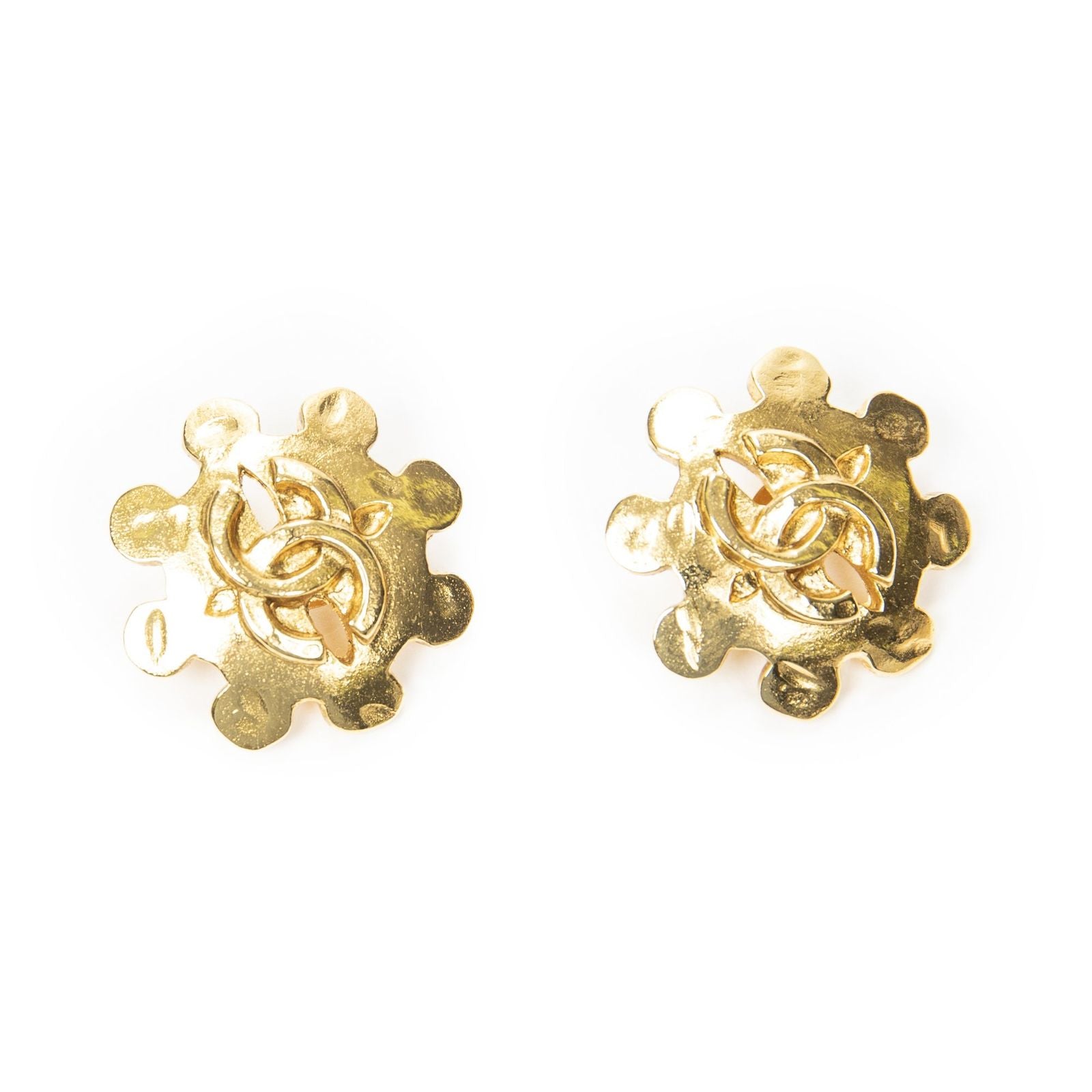 Chanel CC Logo Clip Type Earrings Gold Plated