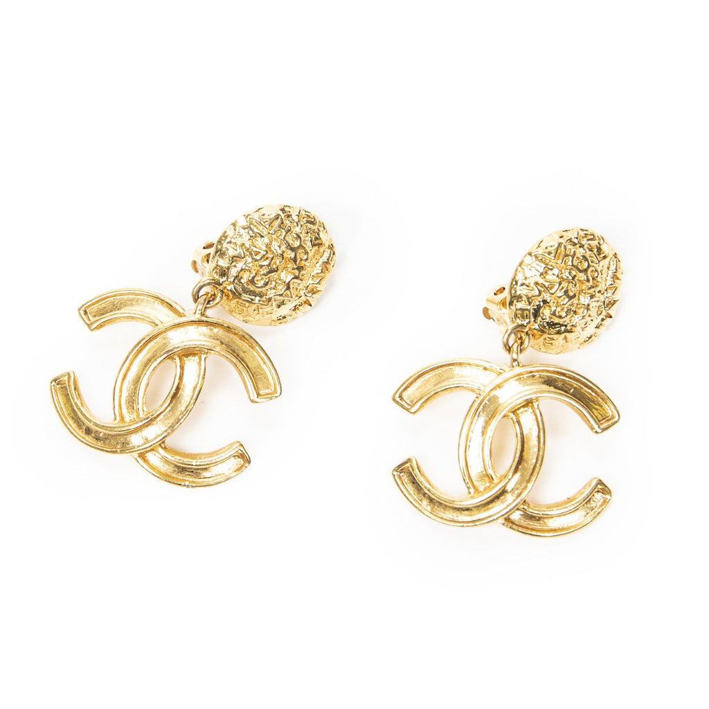 Chanel CC Logo Round Clip Type Earrings Gold Plated