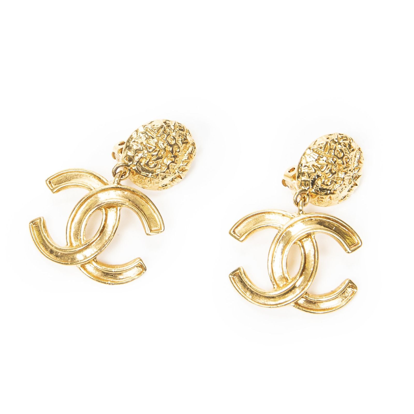 Chanel CC Logo Round Clip Type Earrings Gold Plated