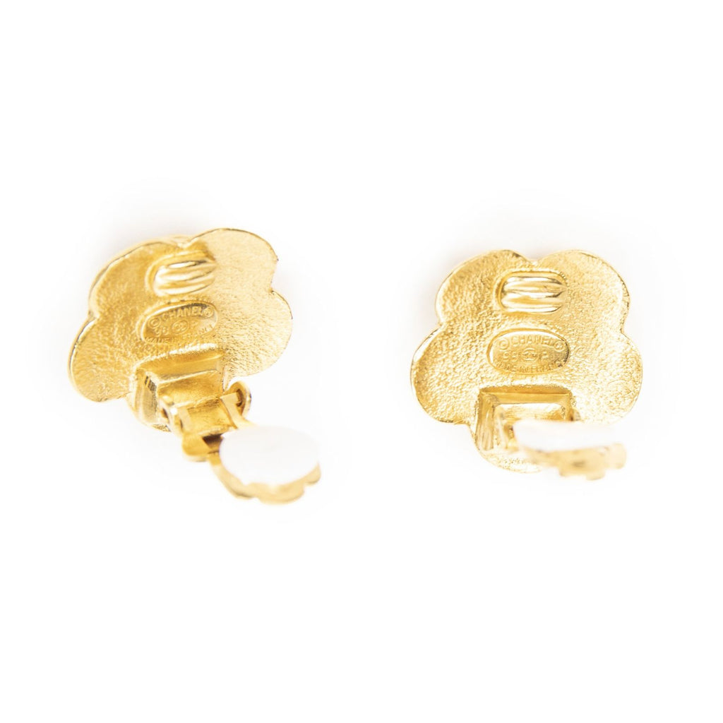 Chanel CC Camellia Clip on Earrings Gold Plated — view 3
