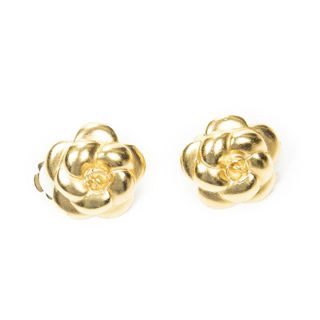 Chanel CC Camellia Clip on Earrings Gold Plated