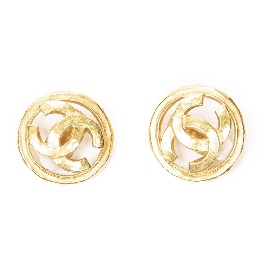 Chanel CC Logo Round Clip Type Earrings Gold Plated