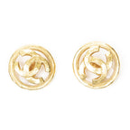 Chanel CC Logo Round Clip Type Earrings Gold Plated