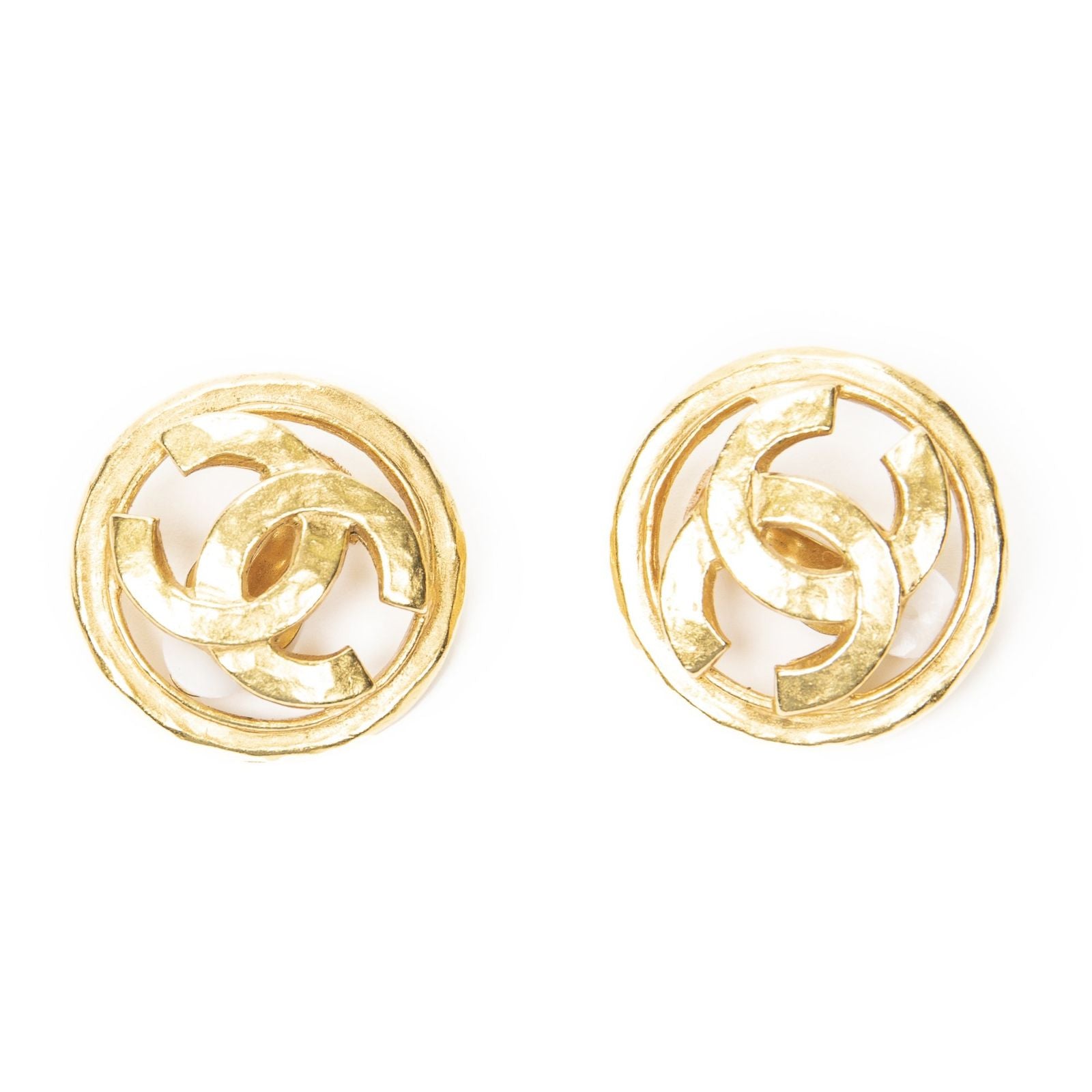 Chanel CC Logo Round Clip Type Earrings Gold Plated