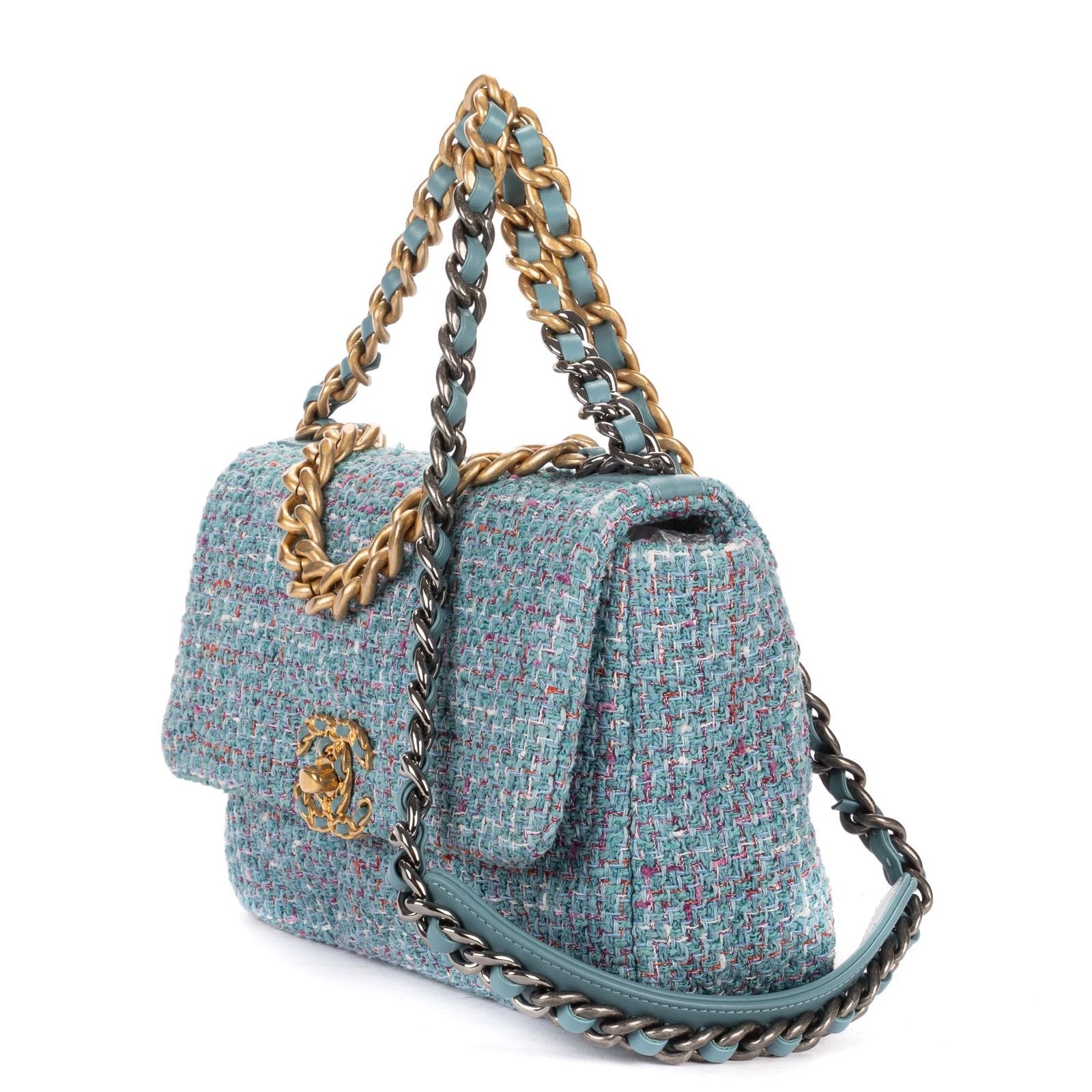 Chanel Flap Bag Blue Quilted Tweed — view 2