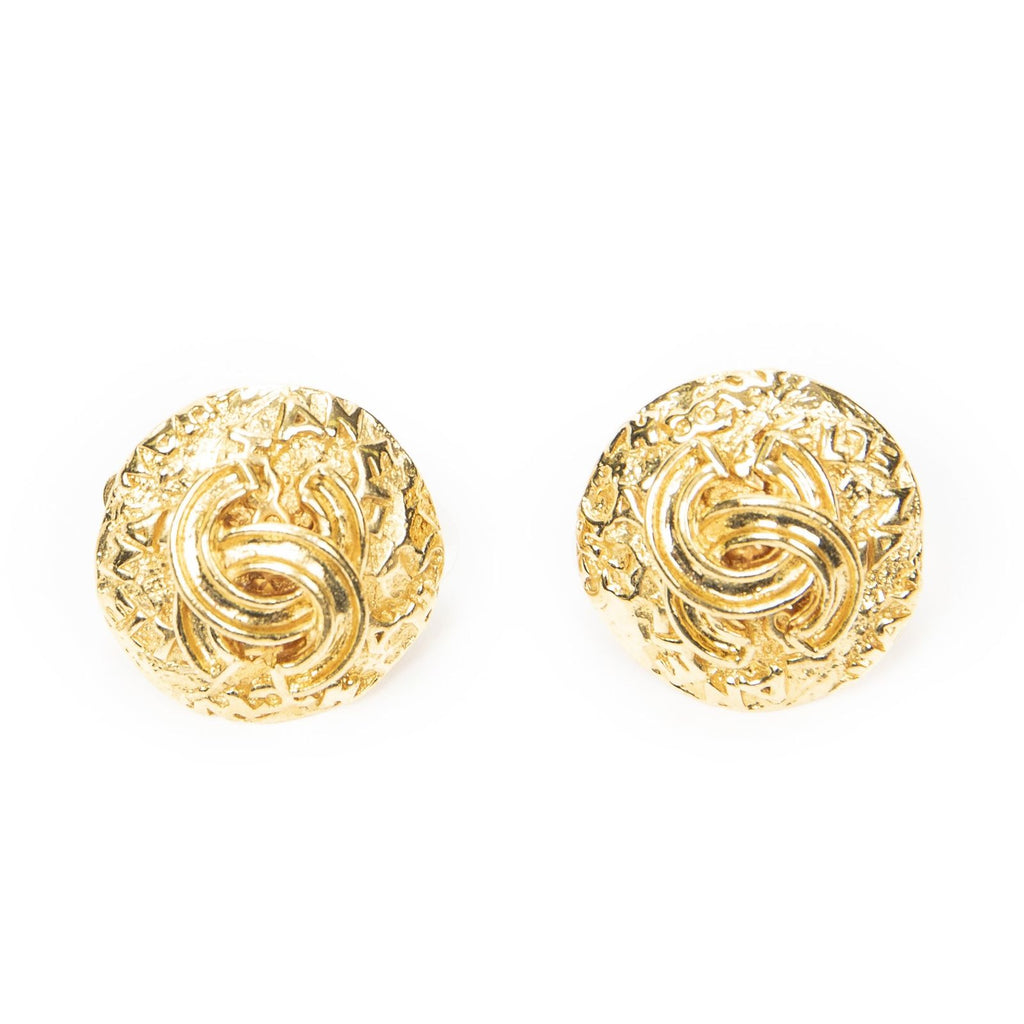 Chanel CC Logo Round Clip Type Earrings Gold Plated