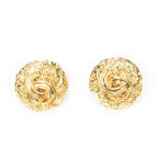 Chanel CC Logo Round Clip Type Earrings Gold Plated