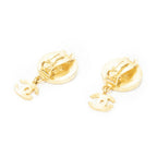 Chanel CC Mother of Pearl Dangle Clip on Earrings Gold Plated — view 2