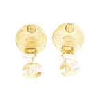 Chanel CC Mother of Pearl Dangle Clip on Earrings Gold Plated — view 3