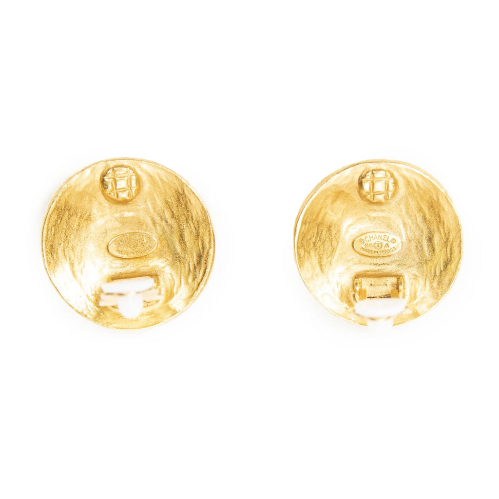 Chanel CC Logo Round Clip Type Earrings Gold Plated — view 3