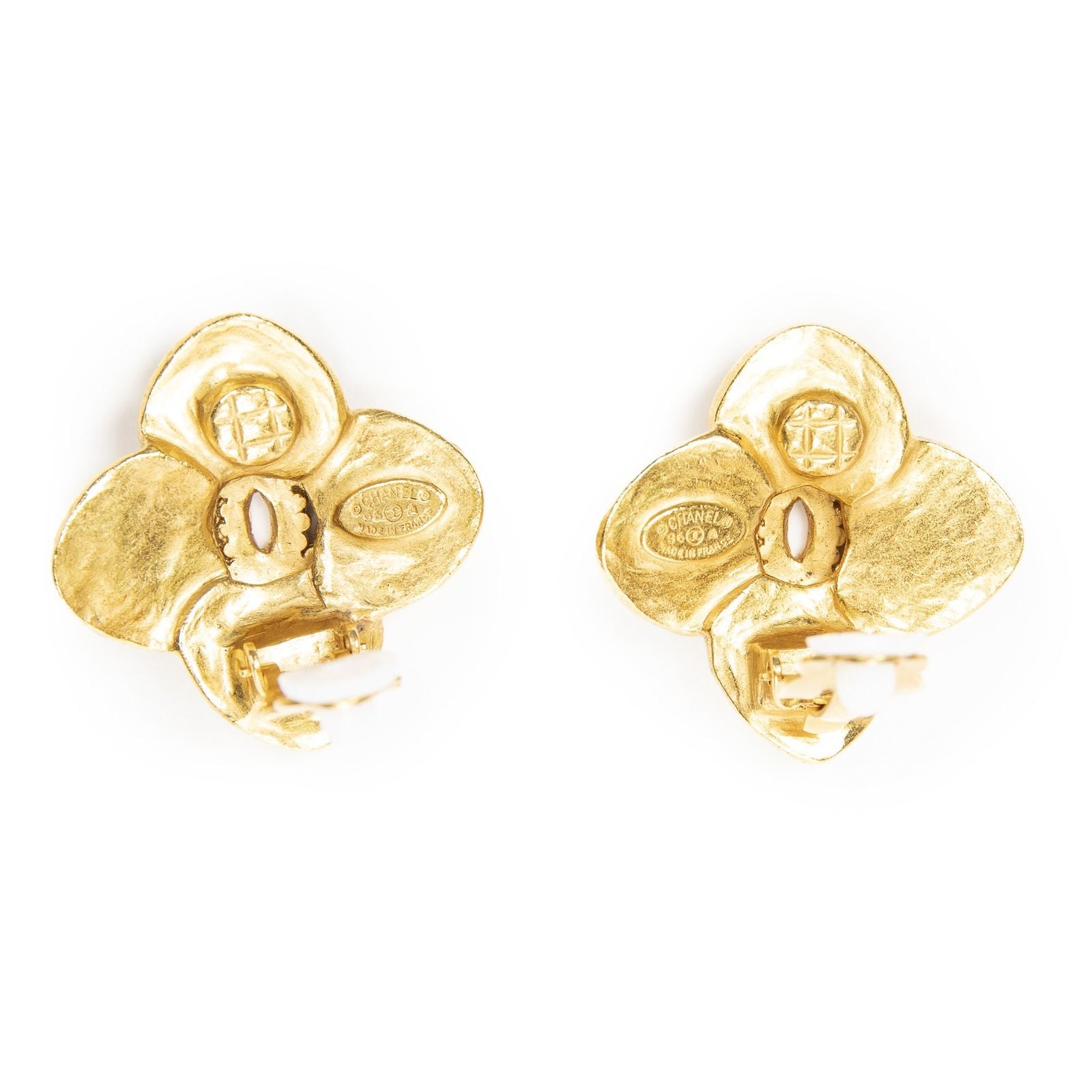 Chanel CC Clover Dangle Clip on Earrings Gold Plated — view 3