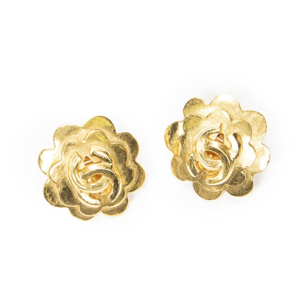 Chanel CC Logo Clip Type Earrings Gold Plated