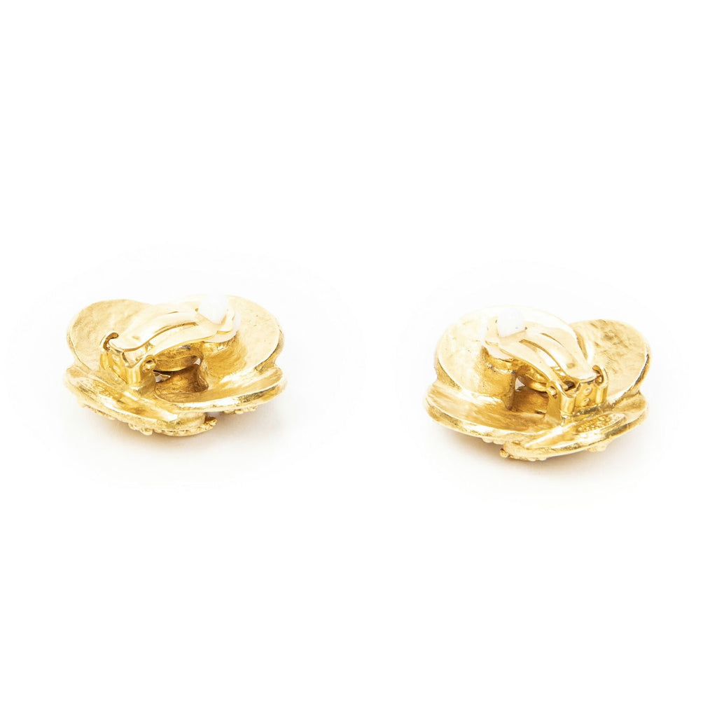 Chanel CC Clover Dangle Clip on Earrings Gold Plated — view 2
