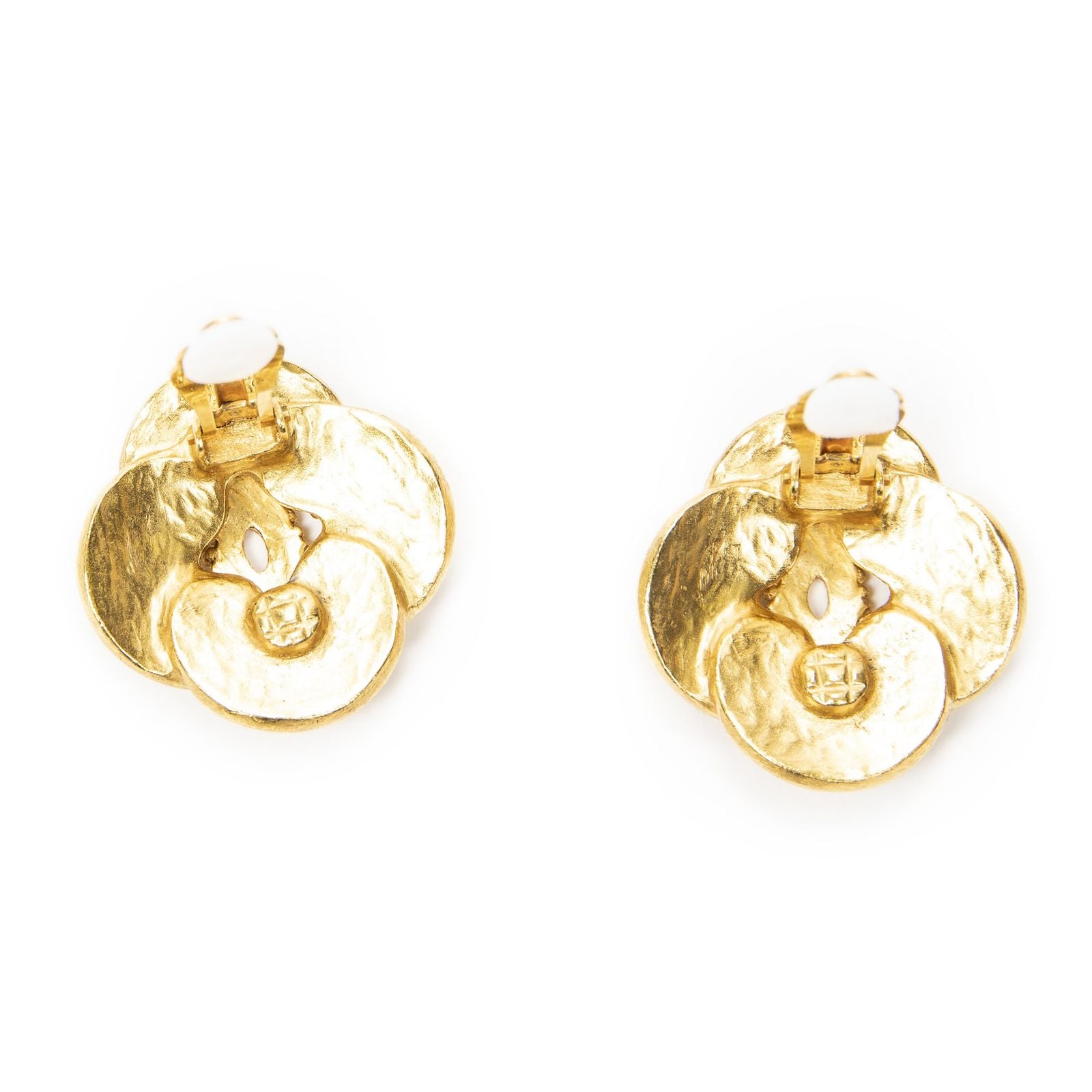 Chanel CC Clover Dangle Clip on Earrings Gold Plated — view 3