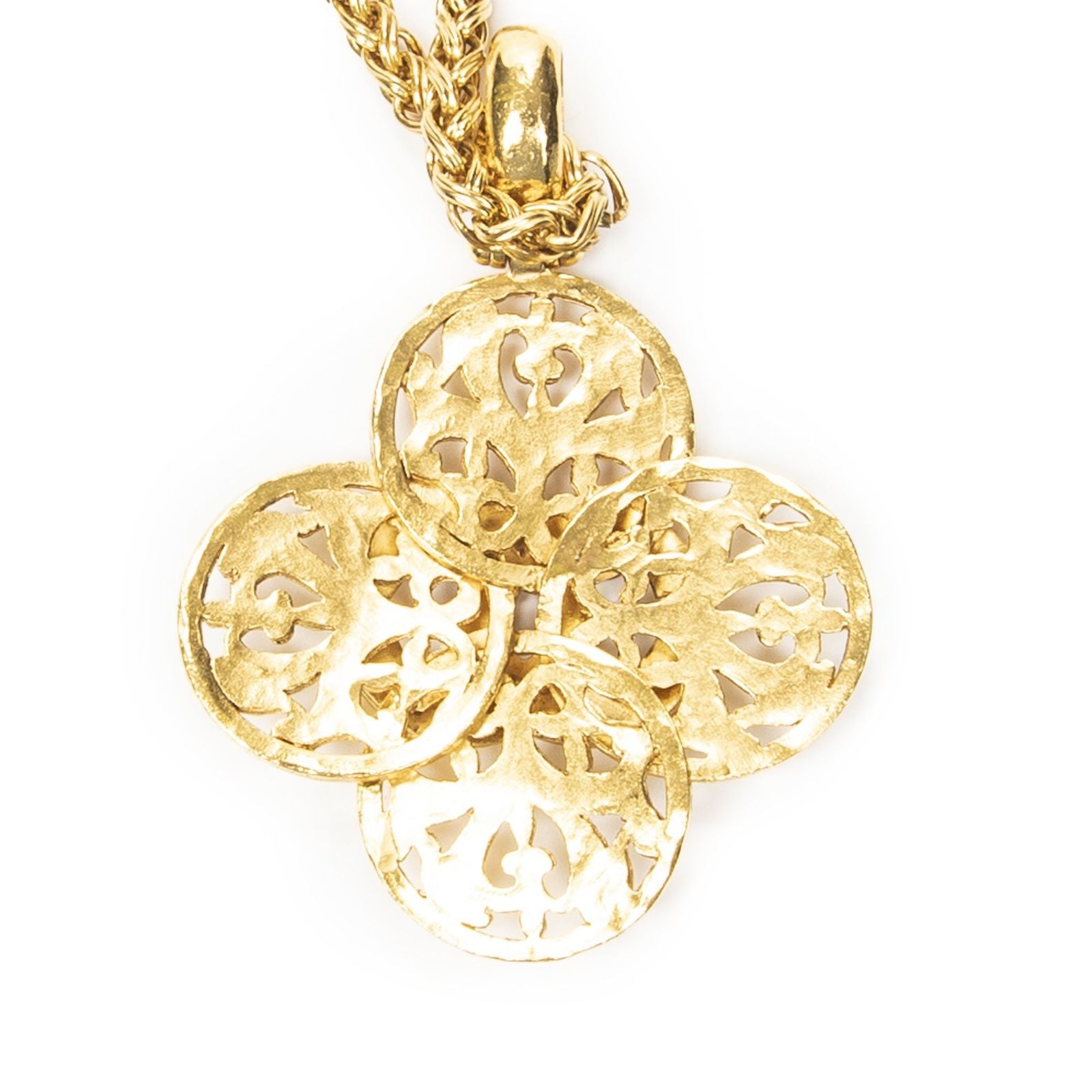 Chanel CC Logo Clover Pendant Chain Necklace Gold Plated — view 3
