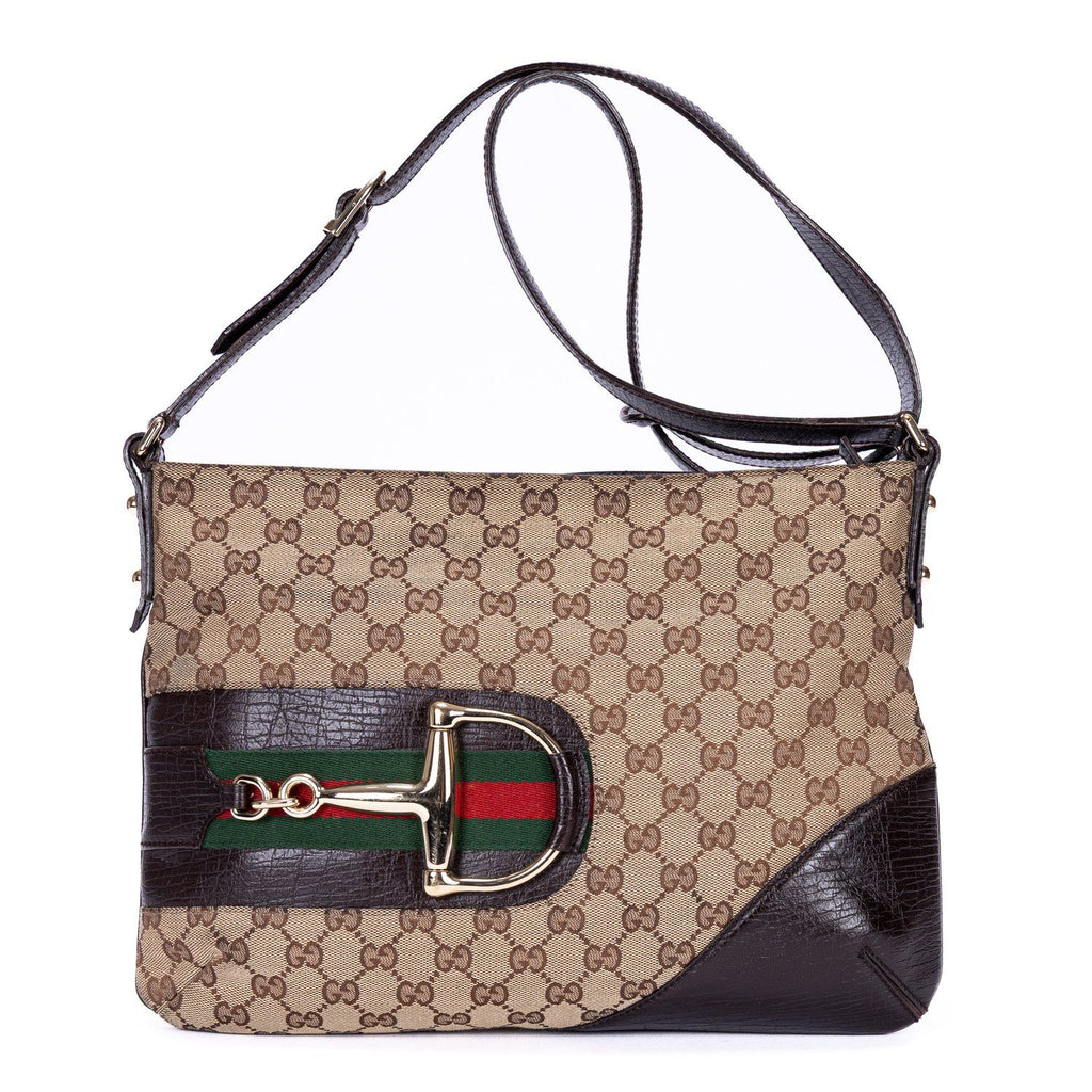 Gucci Horsebit Hasler Crossbody Beige Brown Monogram Canvas