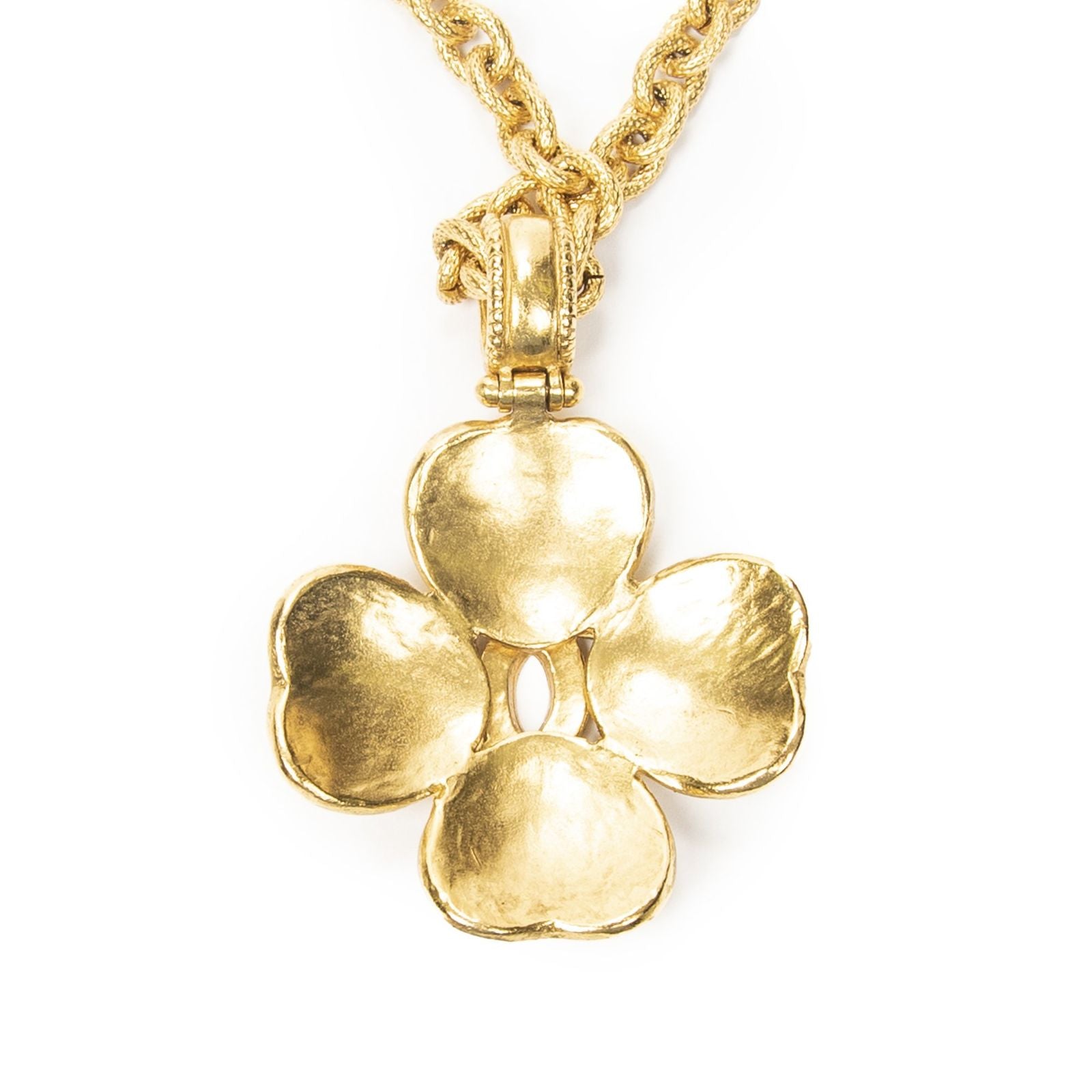 Chanel CC Logo Clover Pendant Chain Necklace Gold Plated — view 3
