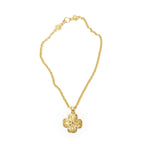 Chanel CC Logo Clover Pendant Chain Necklace Gold Plated