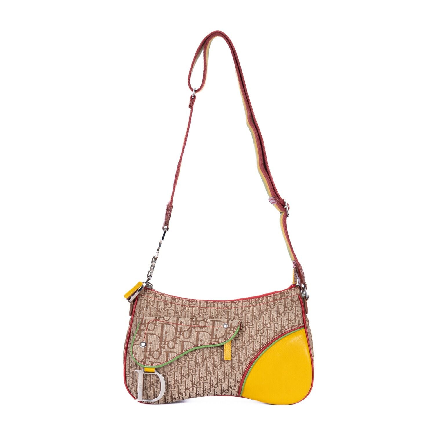 Dior Rasta Trotter Double Saddle Bag Beige Yellow Oblique Jacquard Canvas