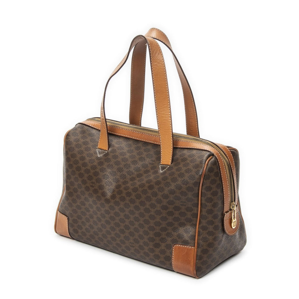 Celine Vintage Small Boston Brown Tan Macadam Canvas Shoulder — view 2