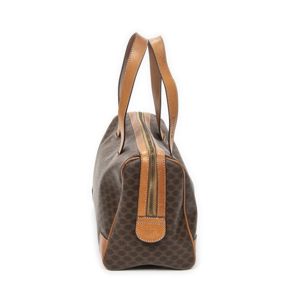 Celine Vintage Small Boston Brown Tan Macadam Canvas Shoulder — view 4