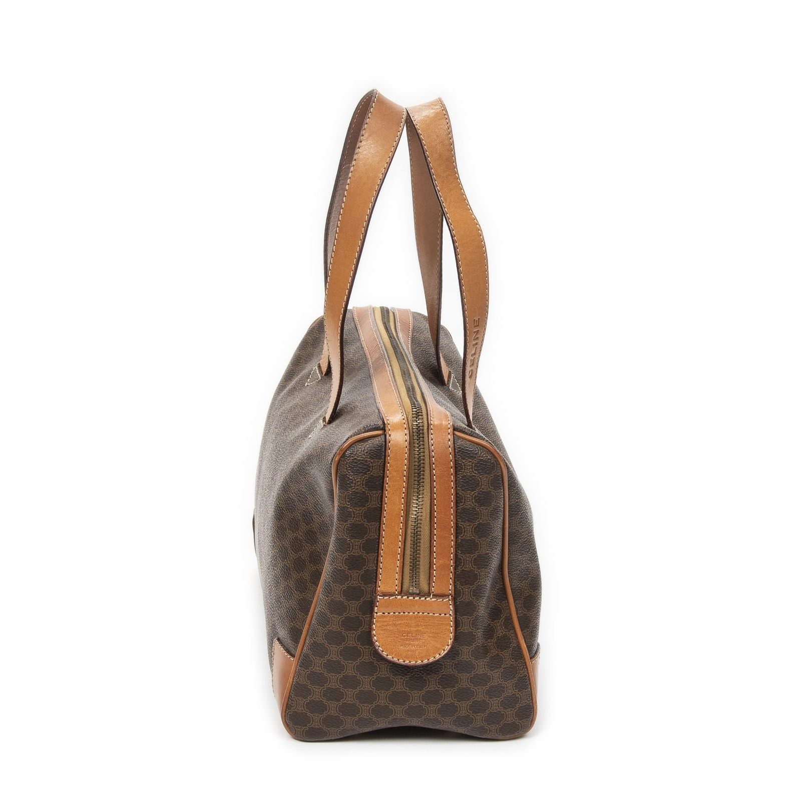 Celine Vintage Small Boston Brown Tan Macadam Canvas Shoulder — view 4
