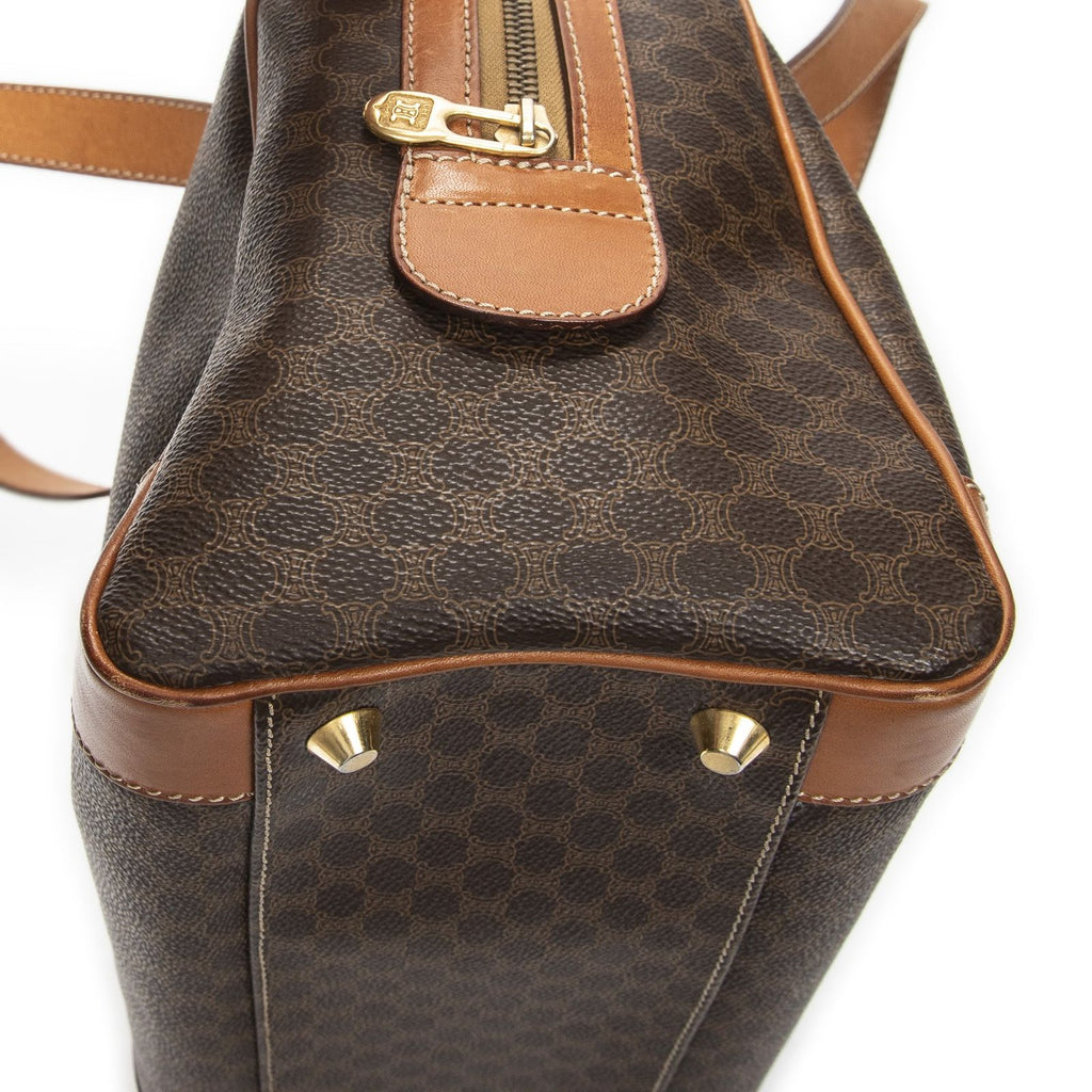Celine Vintage Small Boston Brown Tan Macadam Canvas Shoulder — view 7