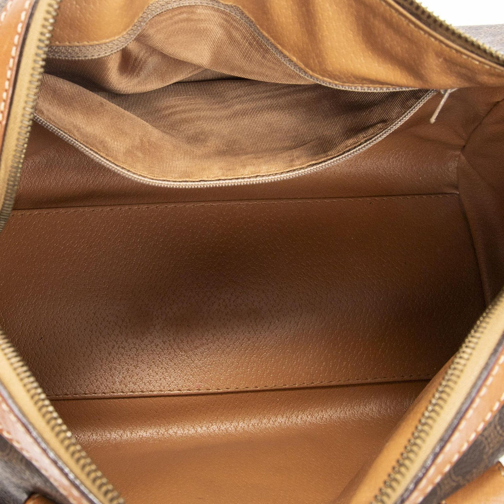 Celine Vintage Small Boston Brown Tan Macadam Canvas Shoulder — view 9