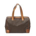 Celine Vintage Small Boston Brown Tan Macadam Canvas Shoulder