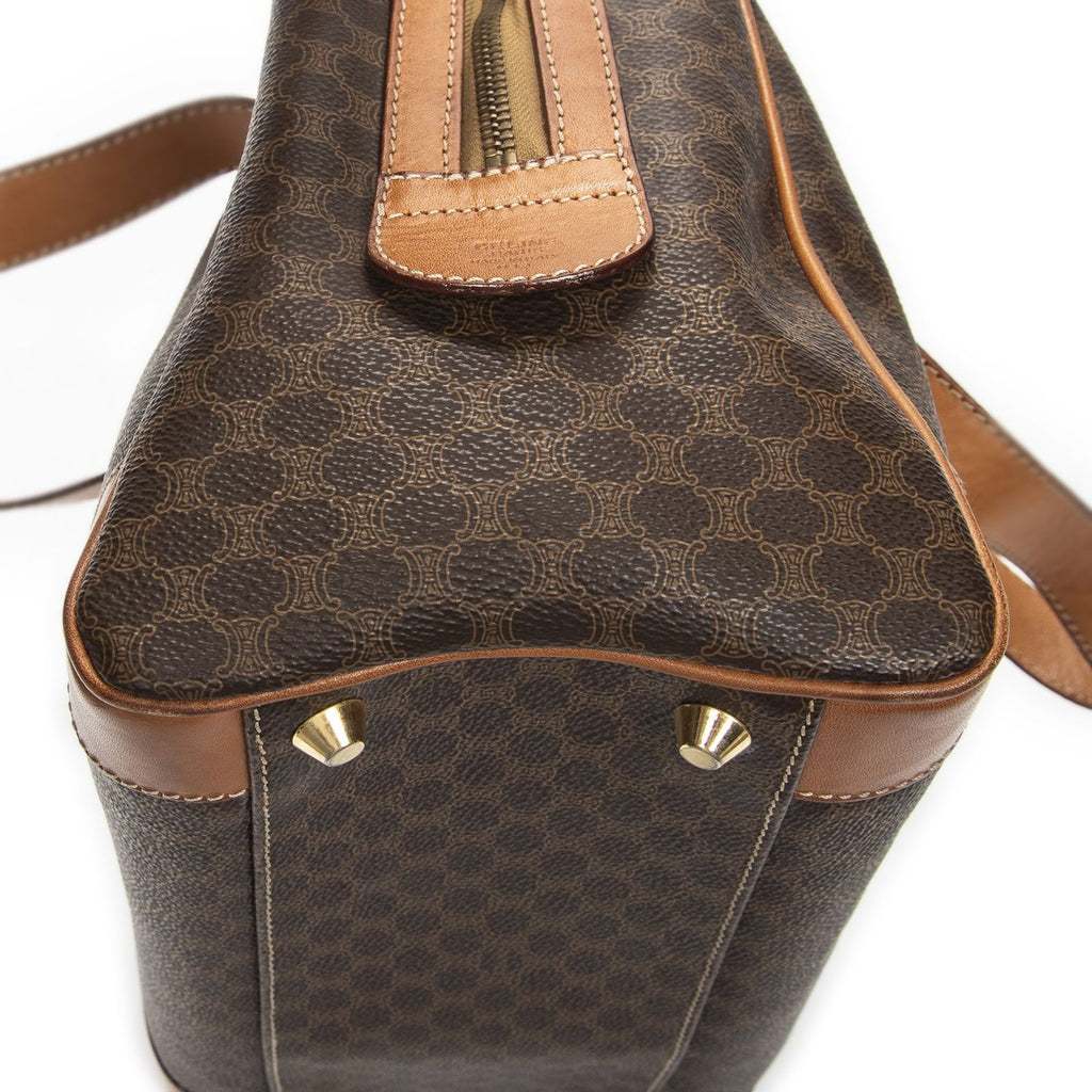 Celine Vintage Small Boston Brown Tan Macadam Canvas Shoulder — view 8