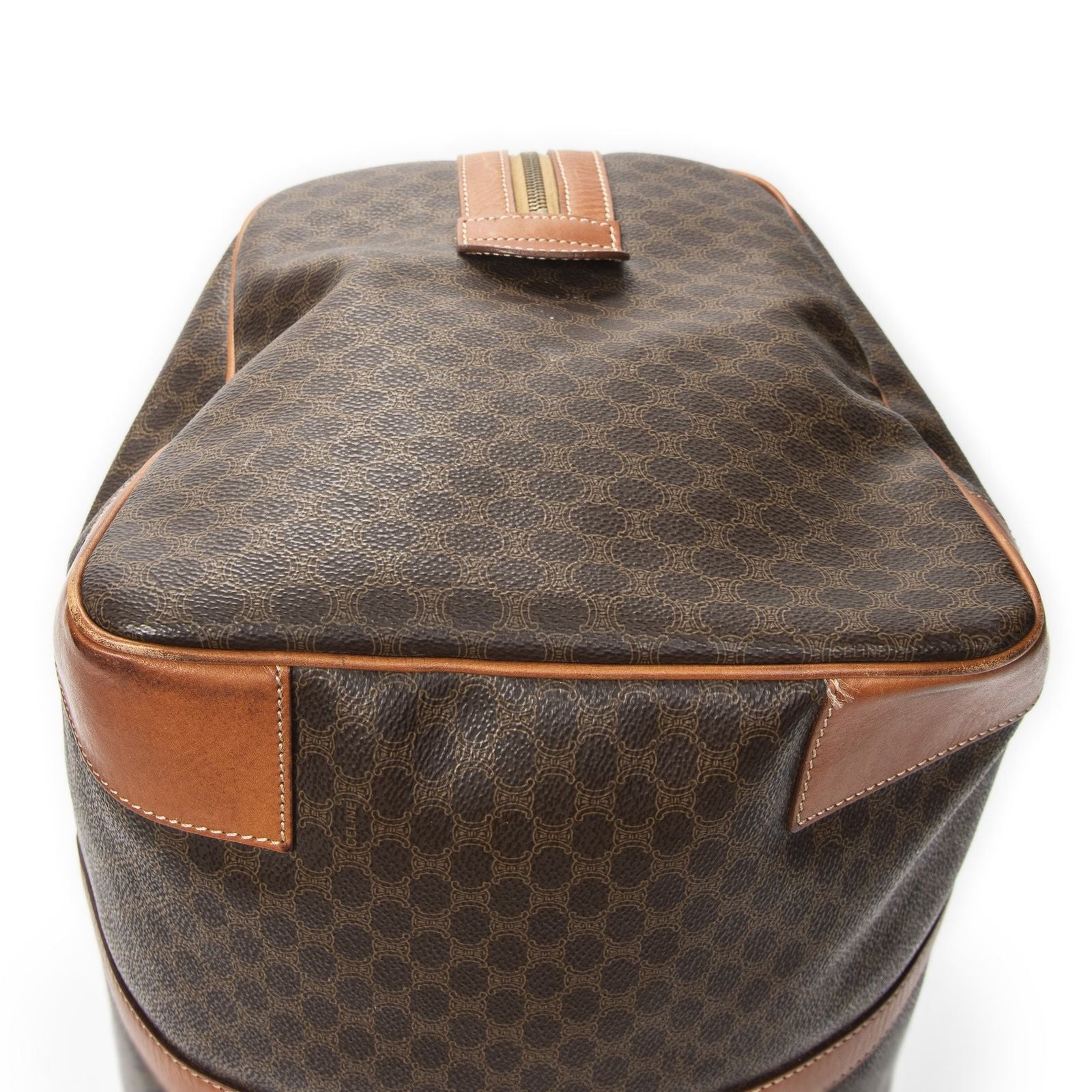 Celine Vintage Travel Boston Brown Macadam Canvas Shoulder — view 7