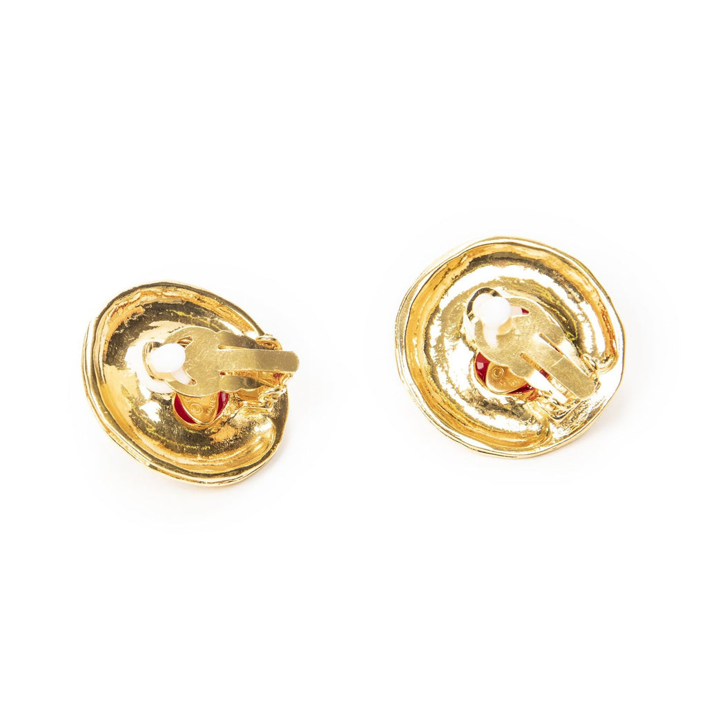 Chanel CC Logo Clip Type Earrings Red Gold Plated — view 2