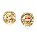 Chanel CC Logo Clip Type Earrings Red Gold Plated — view 3