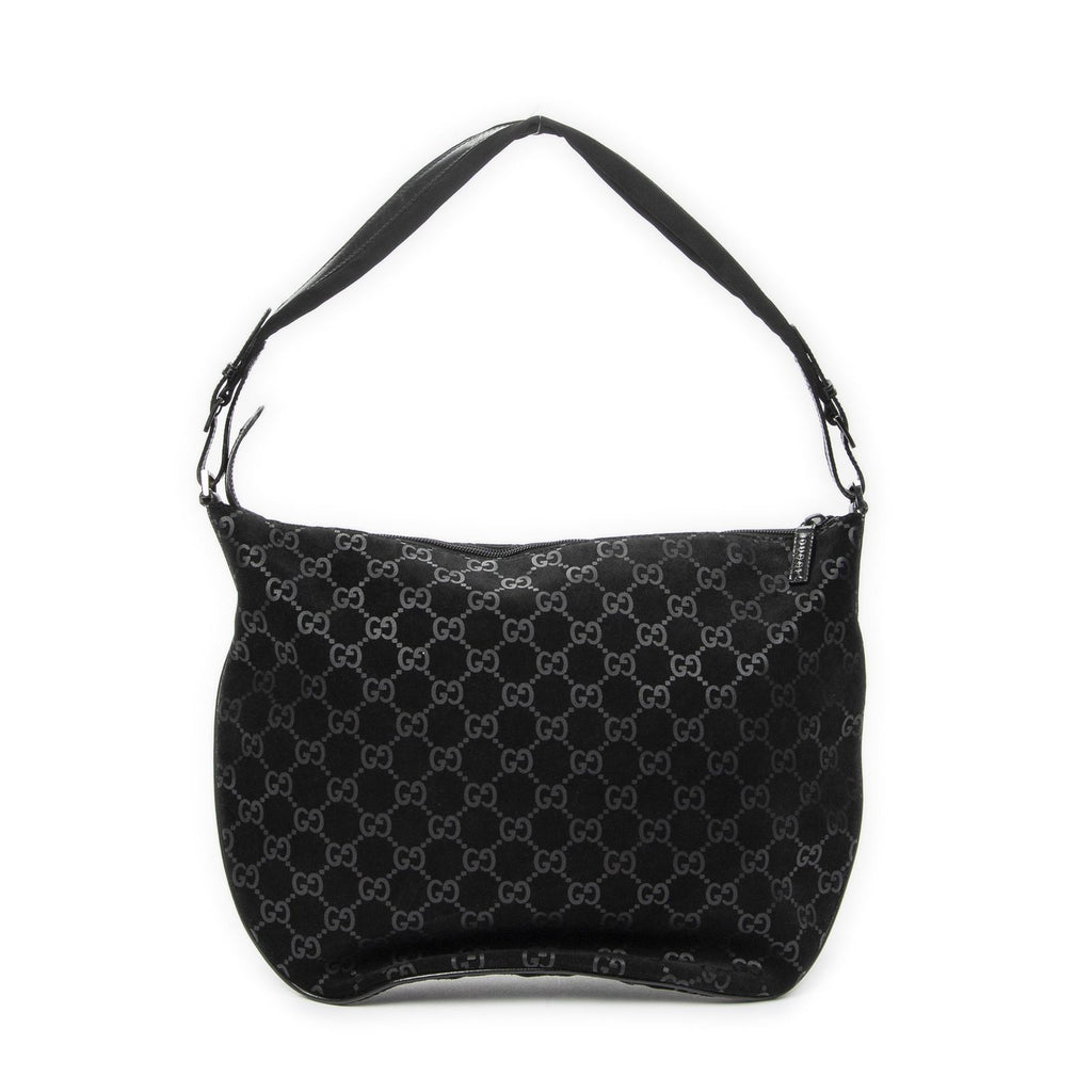 Gucci Half Moon Hobo Black GG Suede Leather