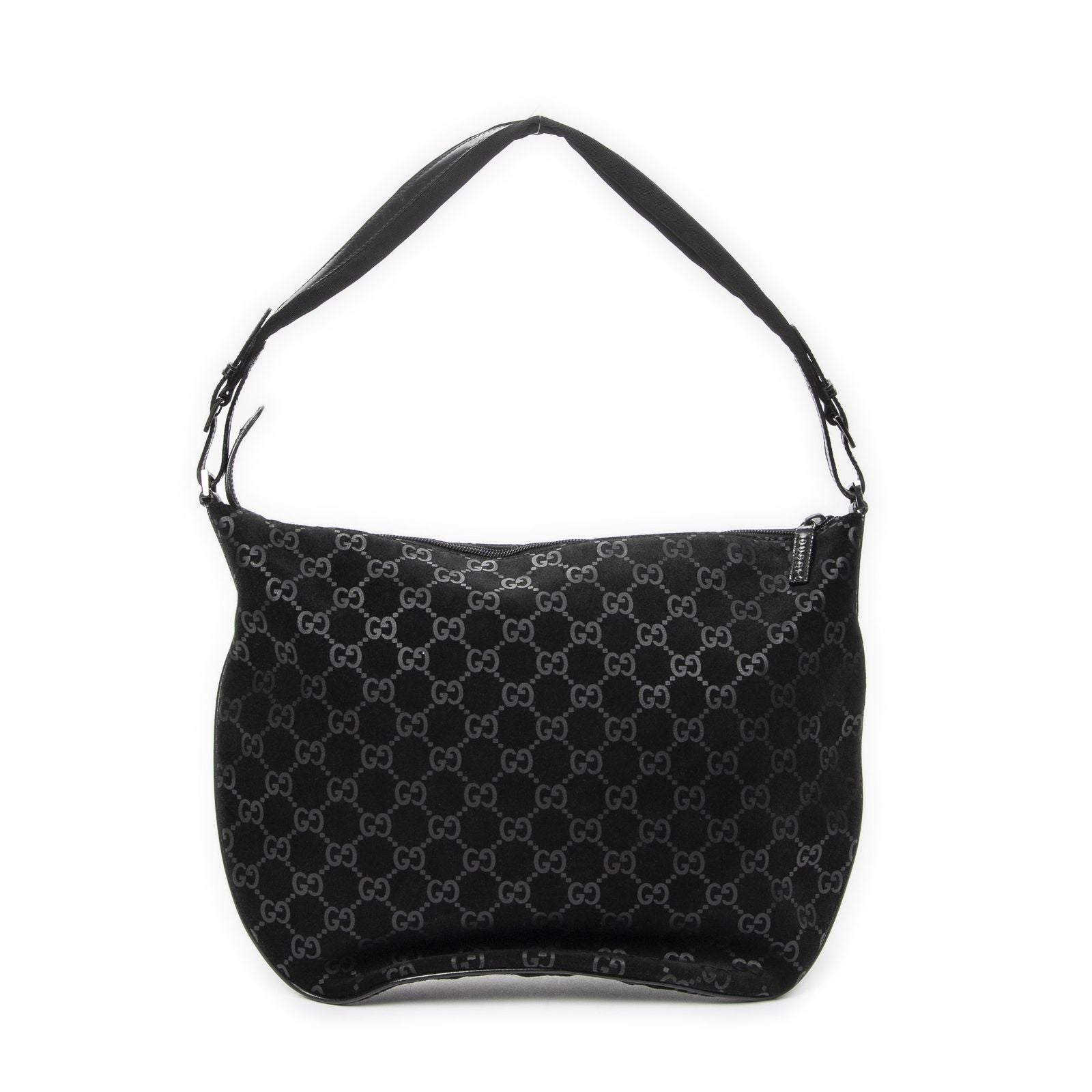 Gucci Half Moon Hobo Black GG Suede Leather