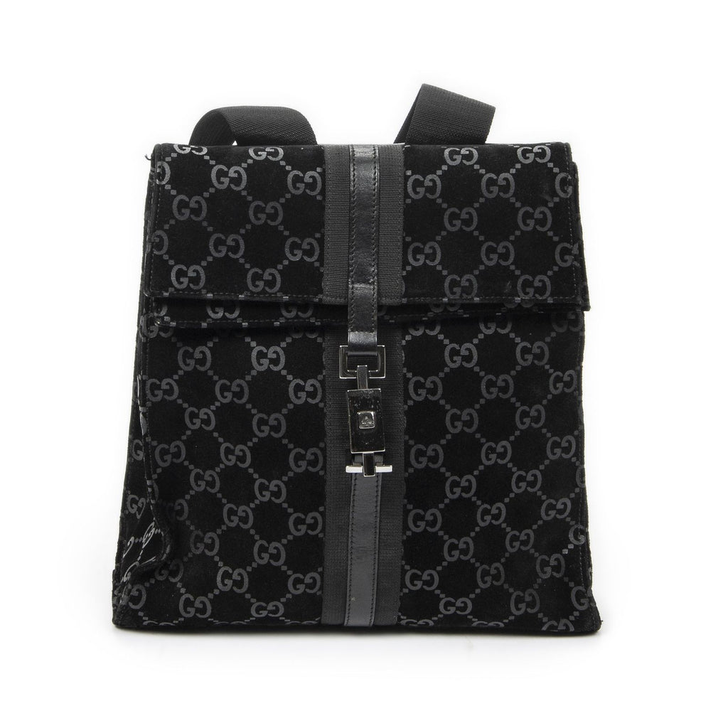 Gucci Jackie Backpack Black GG Suede Leather