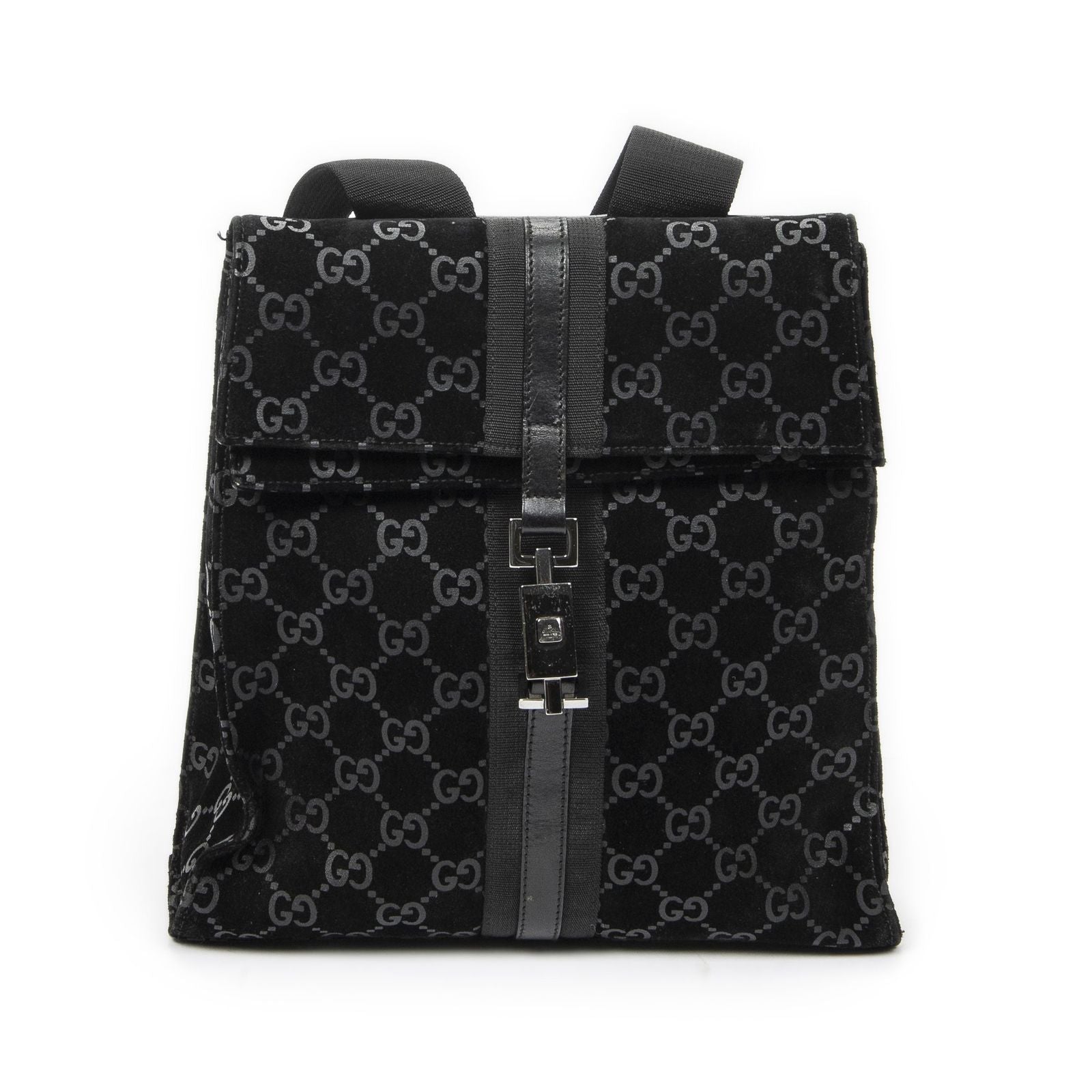 Gucci Jackie Backpack Black GG Suede Leather