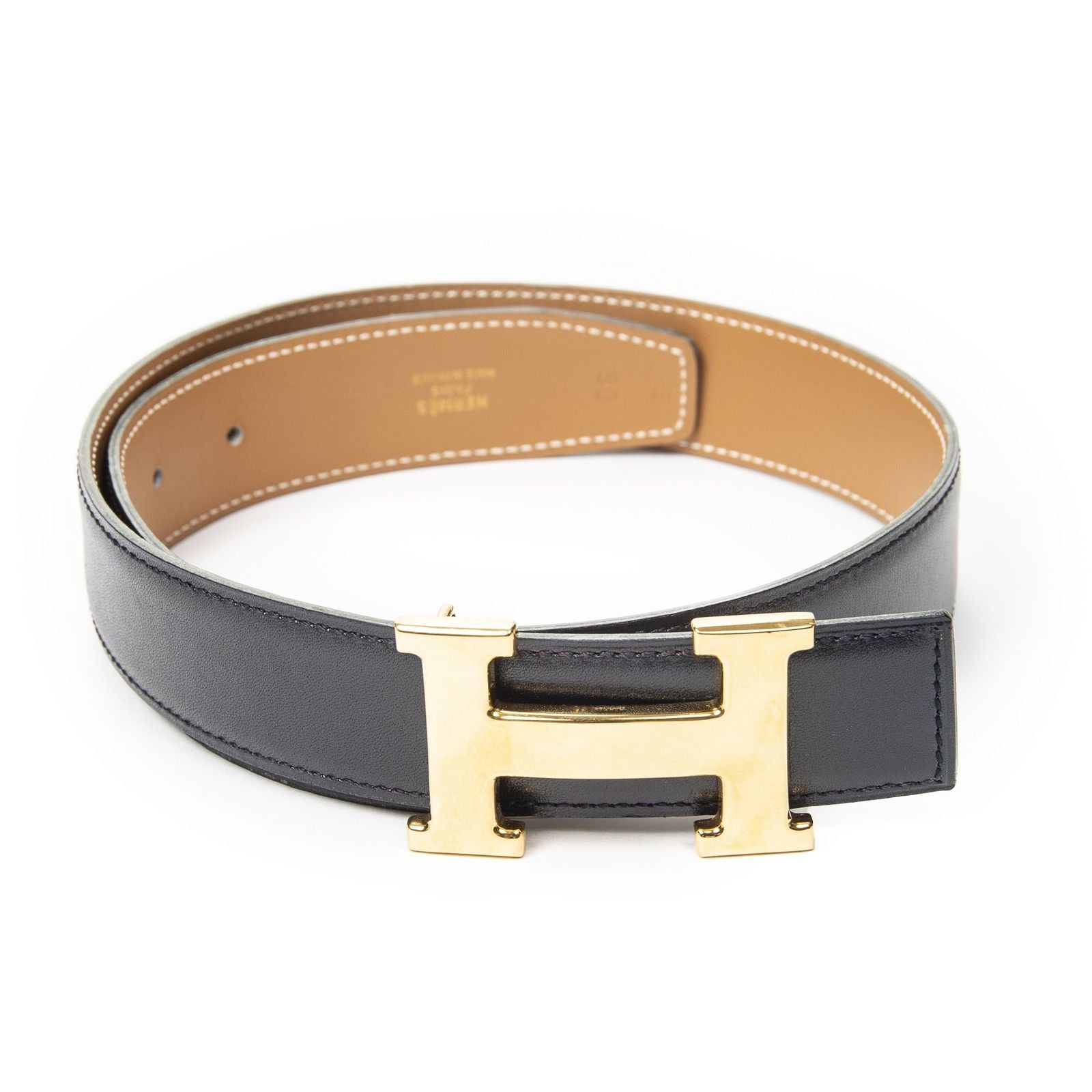 Hermes Constance Belt 32 Navy Brown Box Leather — view 2