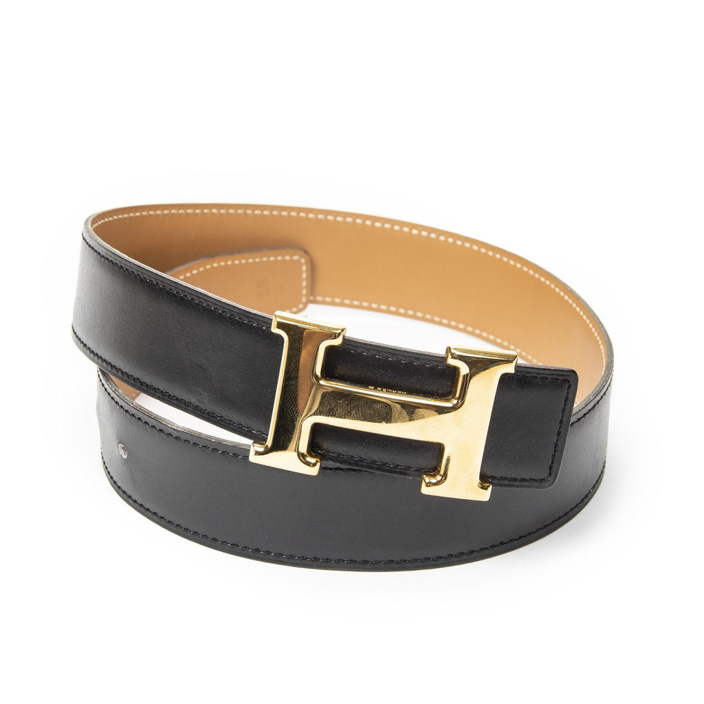 Hermes Constance Belt 32 Black Brown Box Leather