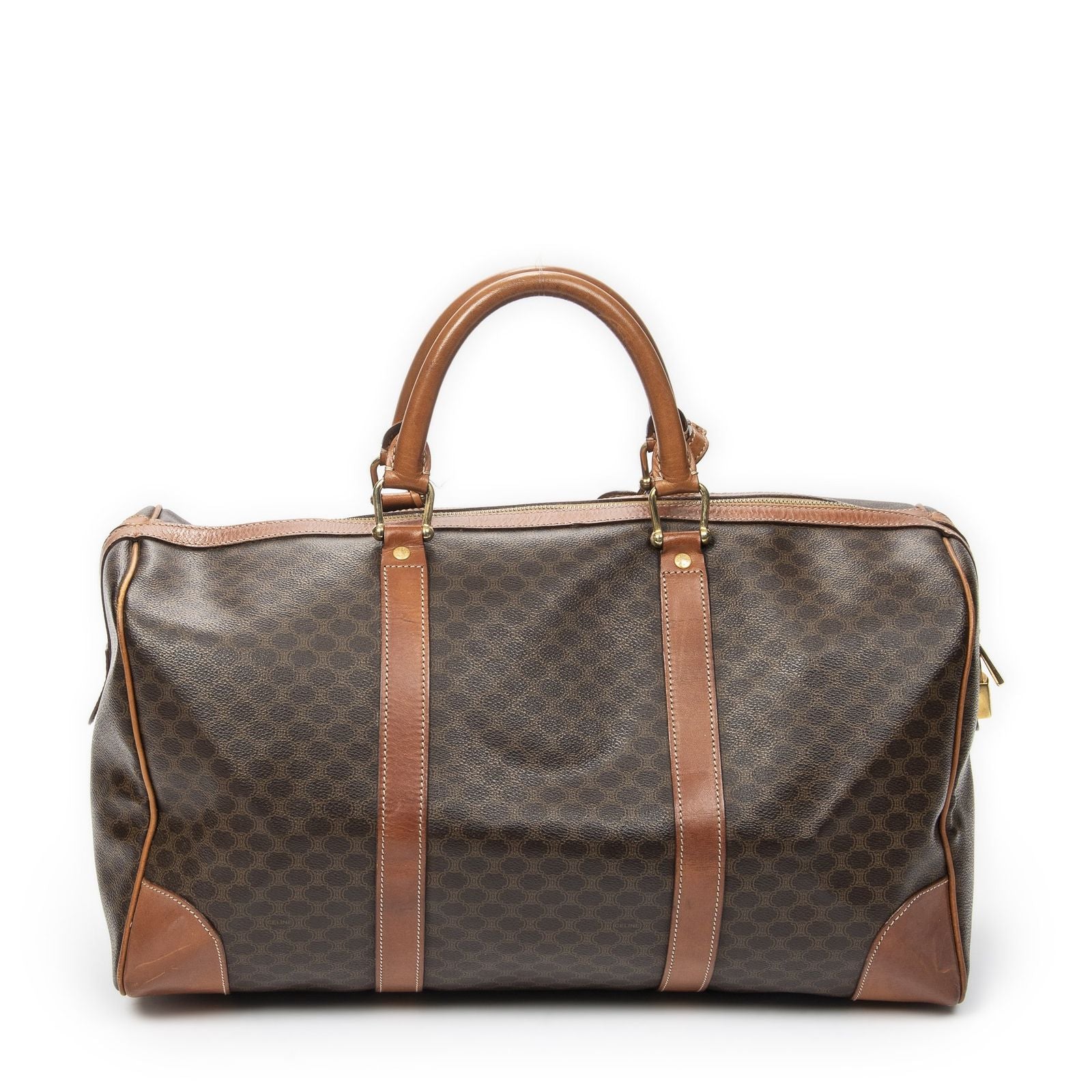 Celine Vintage Travel Boston Brown Macadam Canvas Shoulder — view 5
